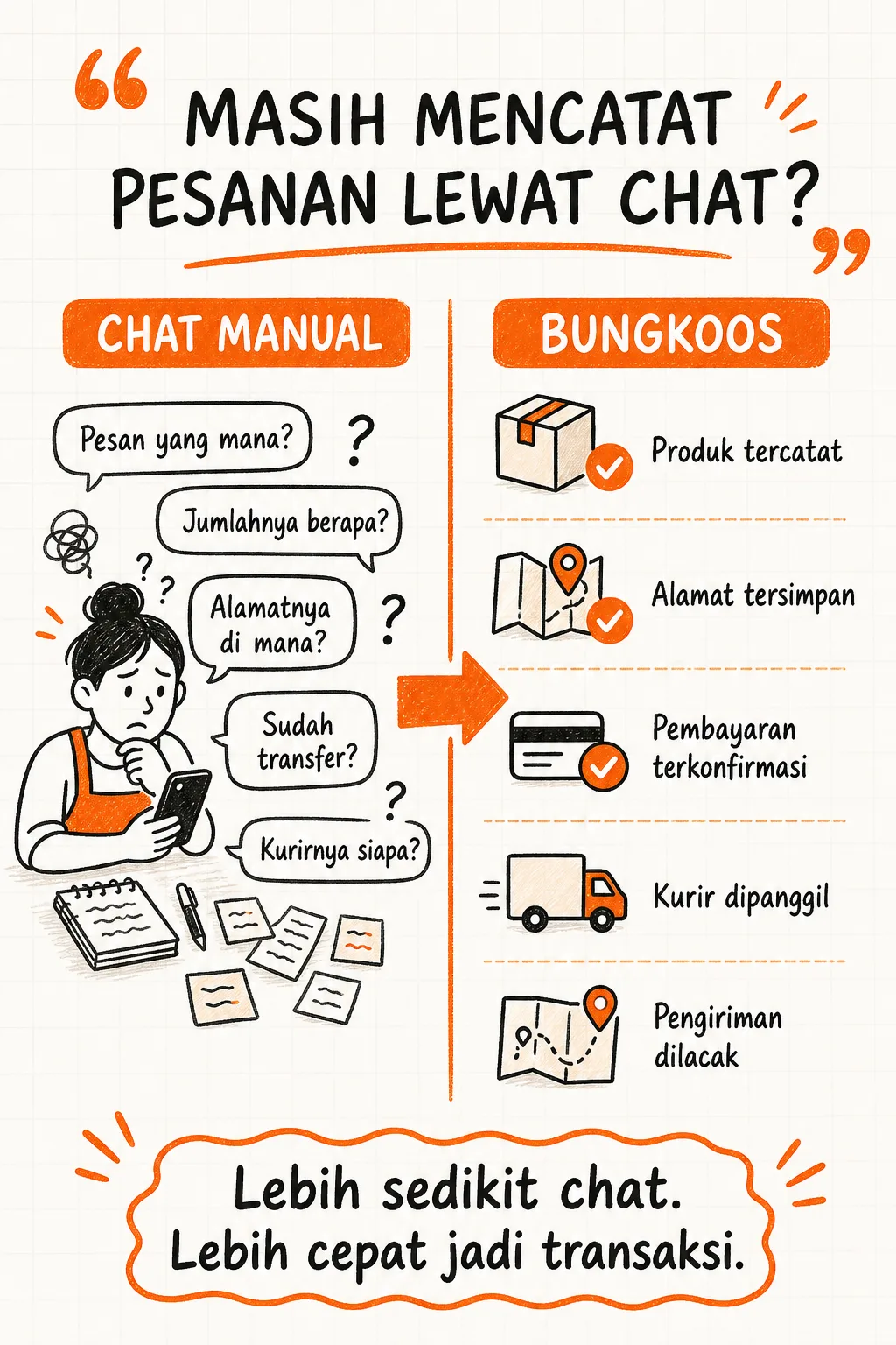 Perbandingan pesanan melalui chat manual dan BUNGKOOS